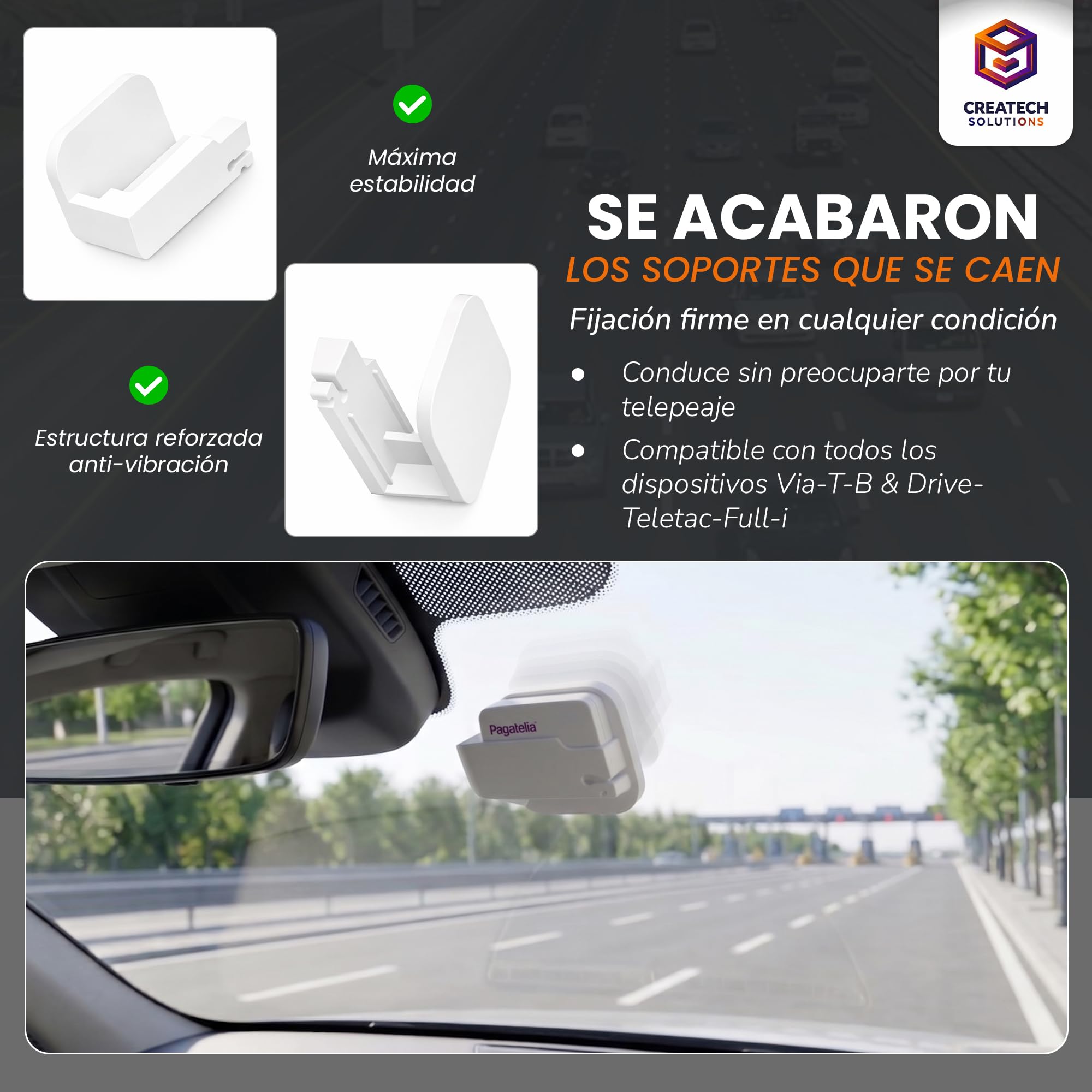 Soporte de Sujeción Compatible con Telepeaje Via-T-B&Drive-Teletac-Full-i/ Estante Para Peaje Coche Camión Moto/ Soporte Peaje Universal Compatible con Todos los Modelos TRP-4010 4Uds — view 8