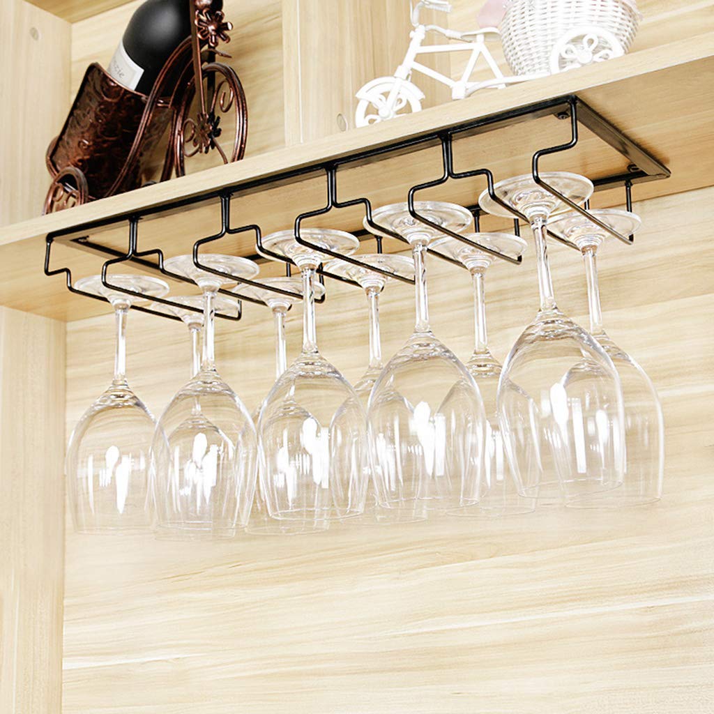 Bar Wine Rack Restaurant Wall-Mounted Wine Bottle Rack，Hanging Stemware Holder-Under Cabinet Metal Hanger Storage Shelf-3-7 Rows Wine Glass Rack Holder,5 Slots,5 Slots