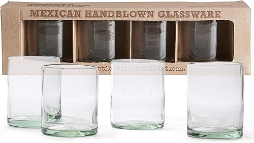 Verve CULTURE Vasos mexicanos, cristalería soplada a mano, vasos cortos de vidrio transparente para cócteles, jugos, bebidas mixtas, elegantes vasos
