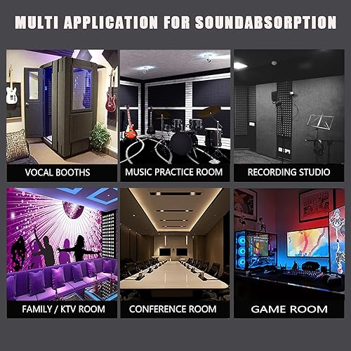 Miniatura 8 de Paquete de 12 paneles autoadhesivos de espuma acústica insonorizados, pirámide de 2 x 12 x 12 pulgadas para tratamiento de absorción de sonido de