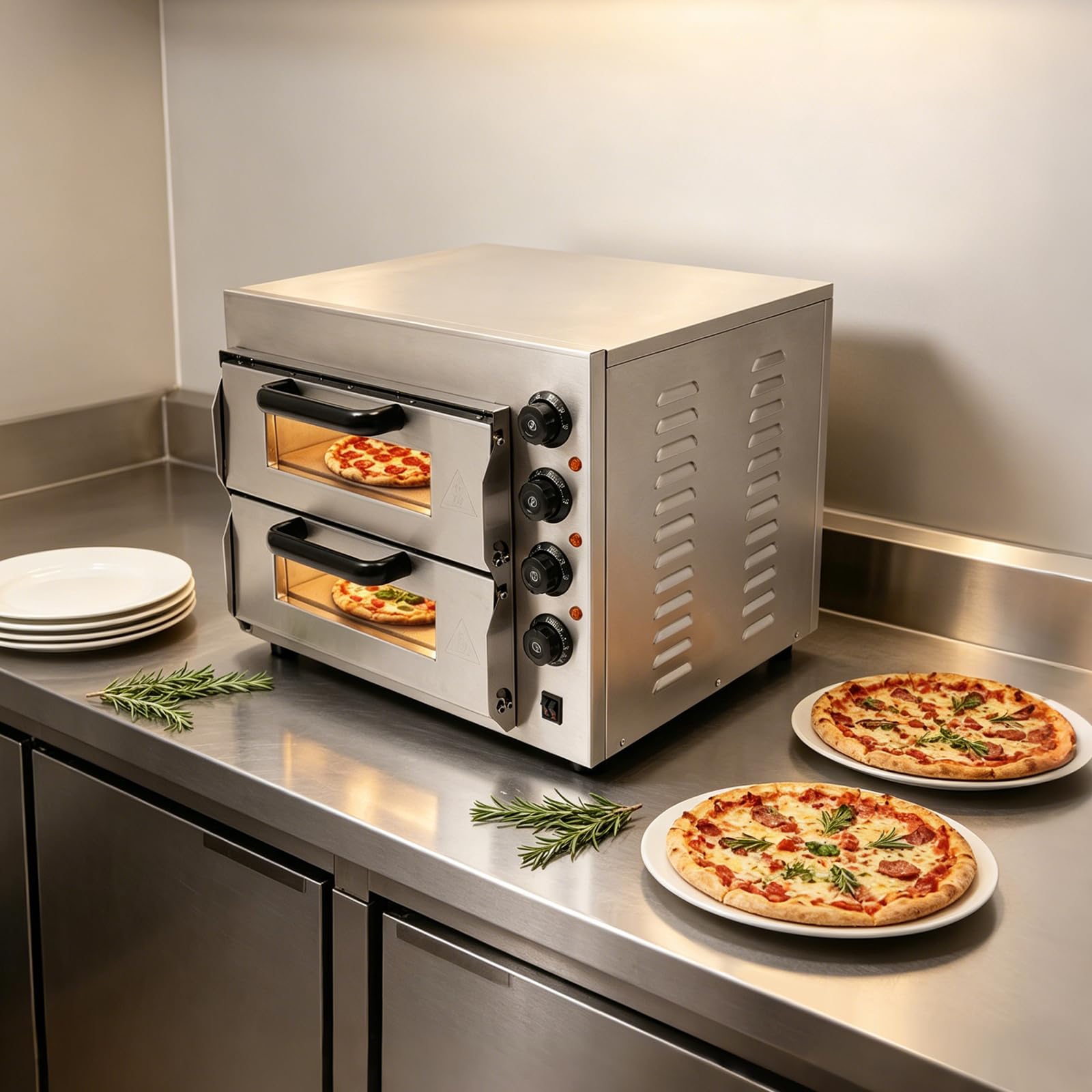 Forno elettrico a doppio piano, 3000 W, 50-350 °C, regolazione precisa della temperatura, funzione timer da 1 a 60 minuti, 20 l, in acciaio inox 201, con finestra resistente al calore, per ristoranti
