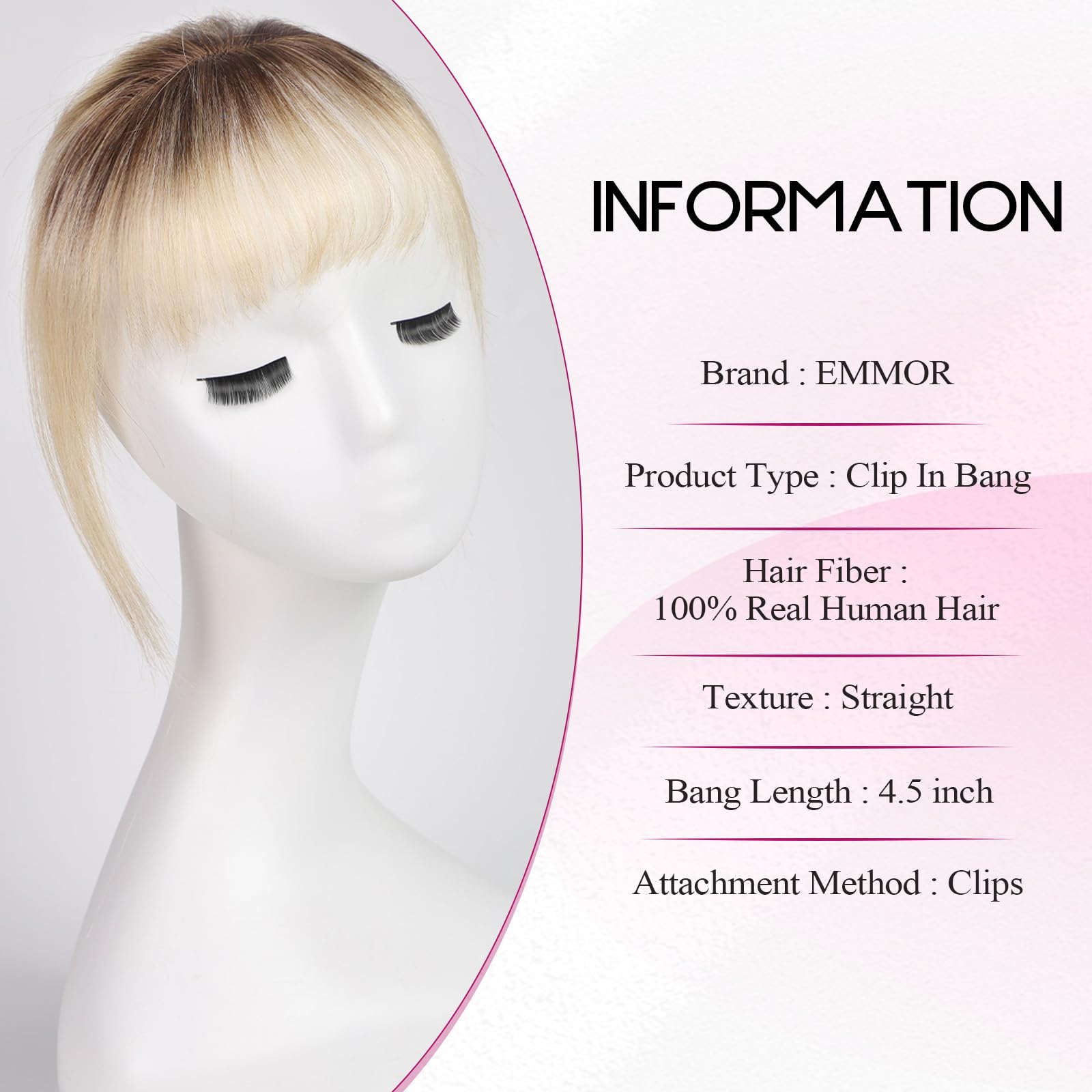 EMMOR Clip in Bangs, 100% Human Hair Bangs with 3 Non-slip Clips - Image 2