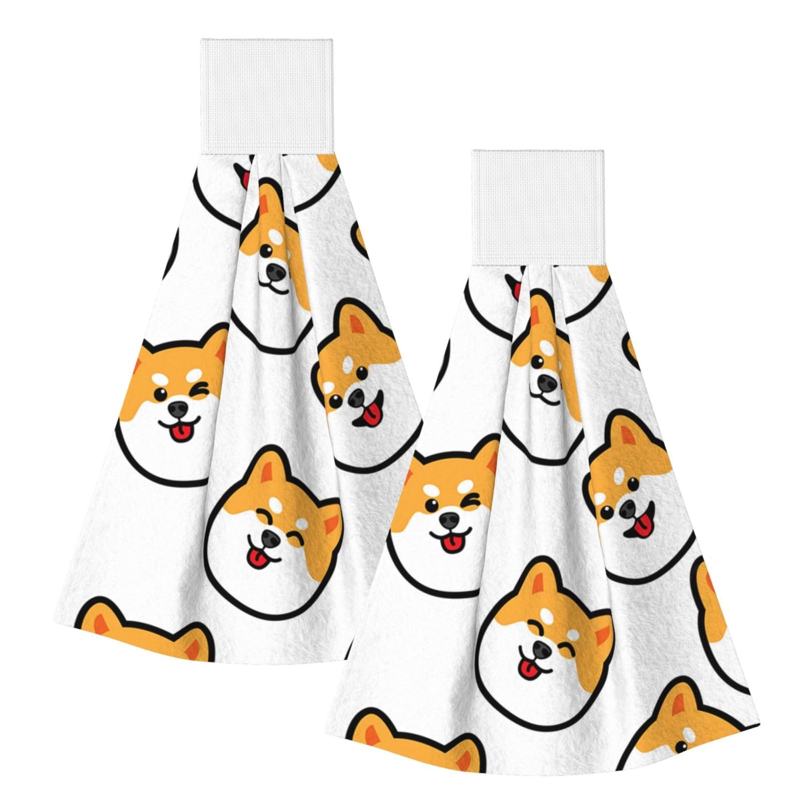 DOPKLNA Shiba Inu Face, 2 Pcs Hanging Coral Fiber Hand Towels for Bathroom, Absorbent Kitchen Towels