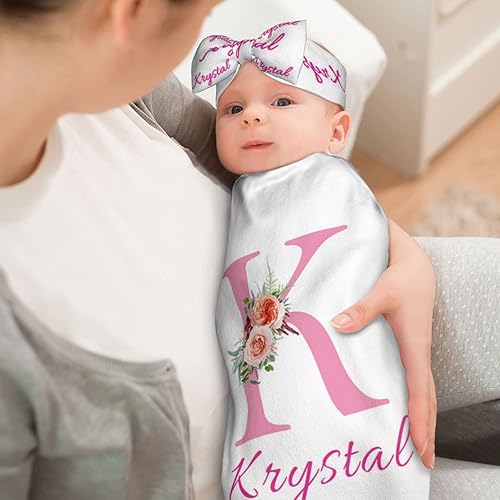 Miniatura 4 de Set de Manta para Envolver y Gorro Personalizado para Bebé Niño Niña con Nombre Inicial, Manta para Recién Nacido Personalizada, Artículos