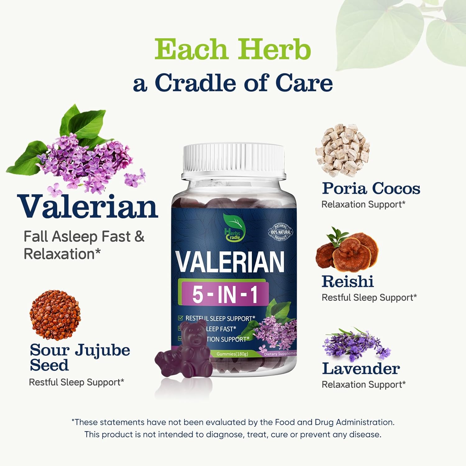 Valerian Root Extract Gummies for Natural Sleep Support, 5-in-1 Herbal Supplement for Calm & Relaxation w/Lavender and More, Alternative to Valerian Powder Capsules. 60 Count - Image 4