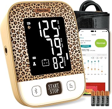 Meraw Blood Pressure Monitor Home Use, Blood Pressure Cuff Digital Arm, Blood Pressure Monitor Automatic Cuff 8.7-16.5" Bluetooth App Tracking Irregular Heartbeat Monitoring Brown