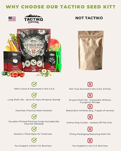 Miniatura 8 de 50 Tactiko Survival Kit de semillas de verduras, hierbas y frutas, variedades cosechadas en Estados Unidos, más de 35,000 semillas de reliquia sin