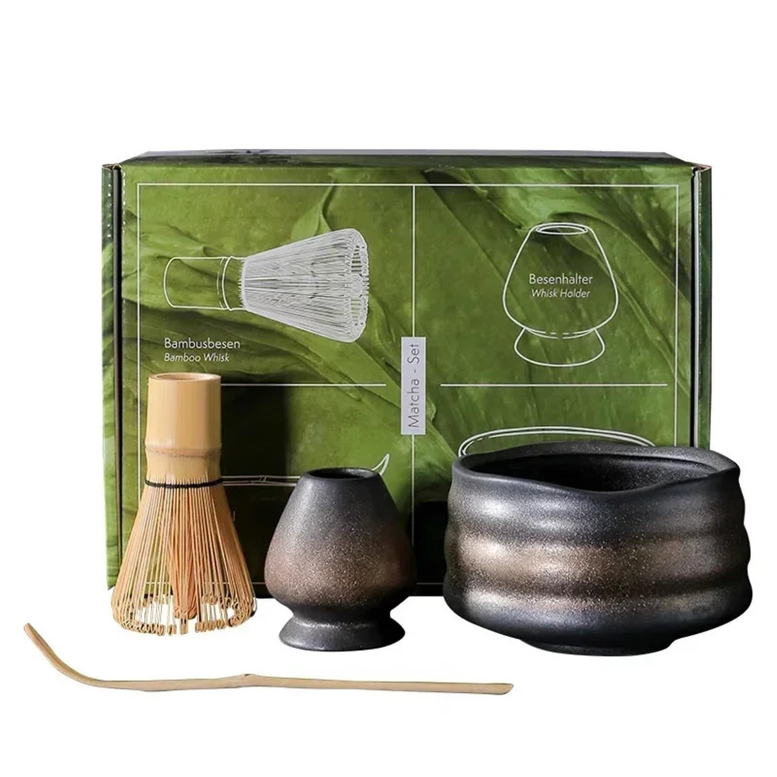 Juego de 4 piezas cerámica gruesa for matcha, batidor seguro, cucharilla, juego té, tienda bebidas for interiores, herramientas for hacer, accesorios Kit Te Matcha(White)