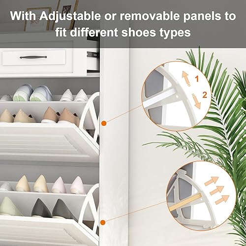 Miniatura 6 de Gabinete de zapatos oculto para entrada, zapatero estrecho con puertas y cajones, gabinete de almacenamiento delgado de 4 niveles, cajón abatible de