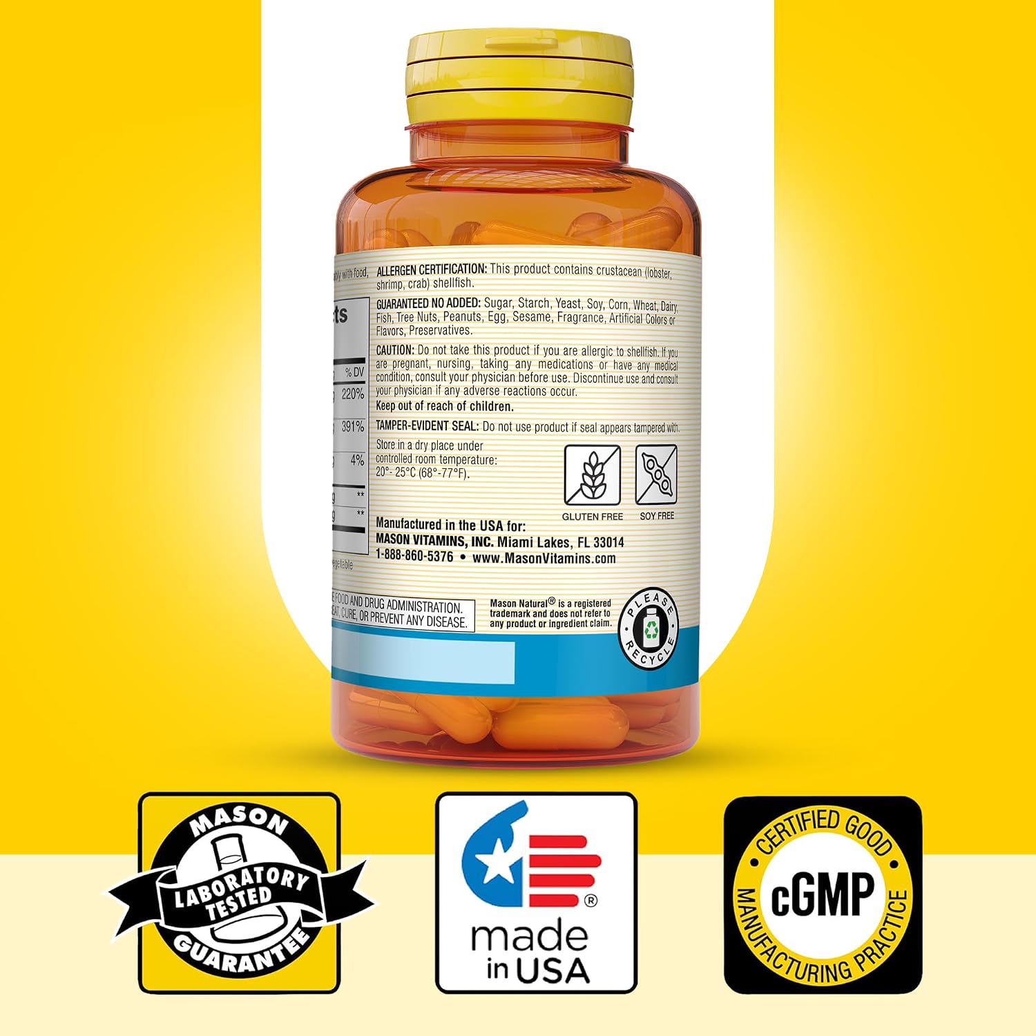MASON NATURAL Glucosamine Chondroitin 1500/1200 3 Per Day with Vitamin C - Supports Joint Function for Normal Flexibility & Mobility*, 180 Capsules