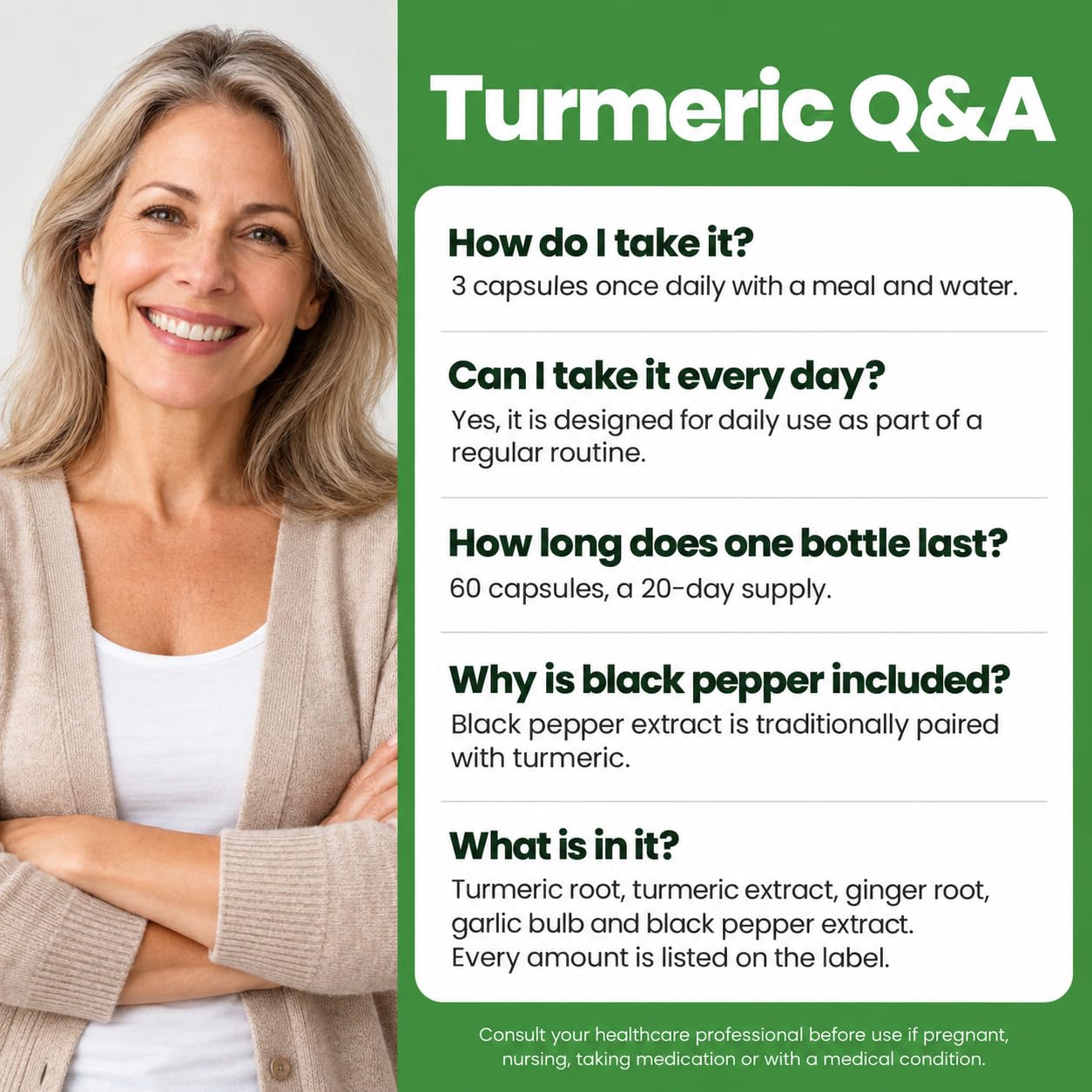 Turmeric Curcumin Supplement with BioPerine & Garlic - 2360mg Turmeric Ginger Root Capsules for Joint Support, Immune Health & Daily Wellness - 60 Caps — Amazon image 9