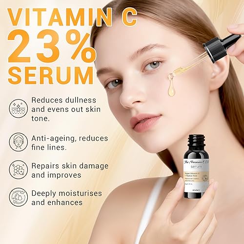 Miniatura 5 de Suero de vitamina C al 23% para cara, fórmula hidratante y mejora la piel con vitamina E y ácido hialurónico, suero de vitamina C para líneas finas