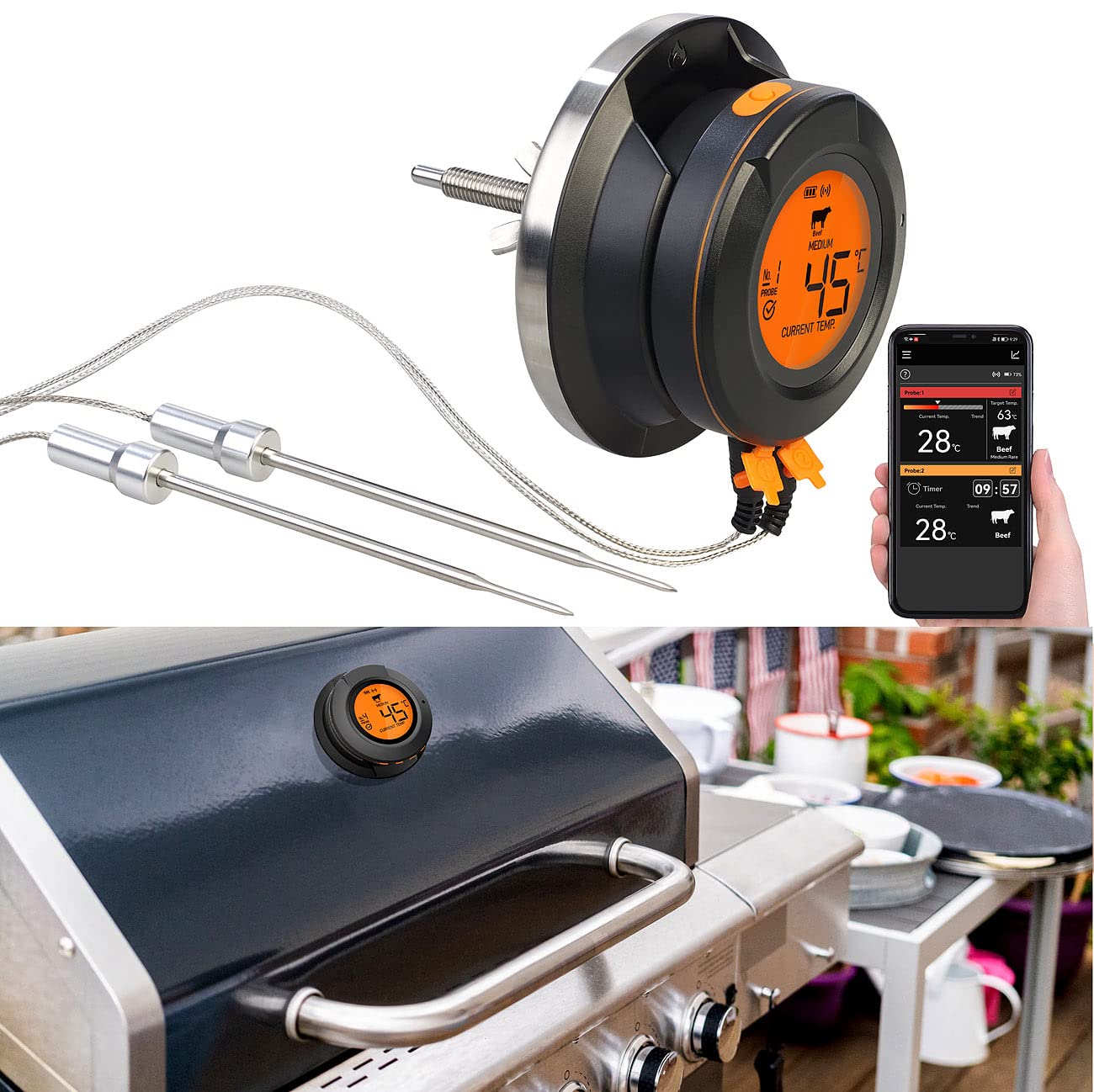 Thermomètre connecté pour barbecue avec 2 capteurs DGT-50.app [Rosenstein & Söhne]