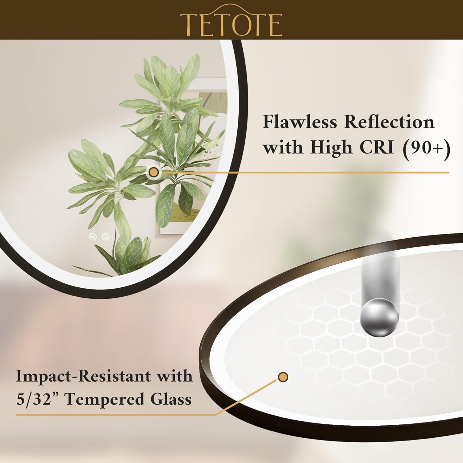 TETOTE Oval Led Lighted Bathroom Mirror Matte Black Frame 20" x 28" Front and Backlit Oval Light up Vanity Mirror with Lights, 3 Color Illuminated Dimmable Anti Fog Wall Mount, IP54 CRI 90+