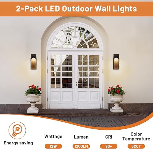 Miniatura 6 de Paquete de 2 lámparas LED de pared para exteriores, faroles de pared para exteriores de 12 W, impermeables, negros modernos para exteriores, luces