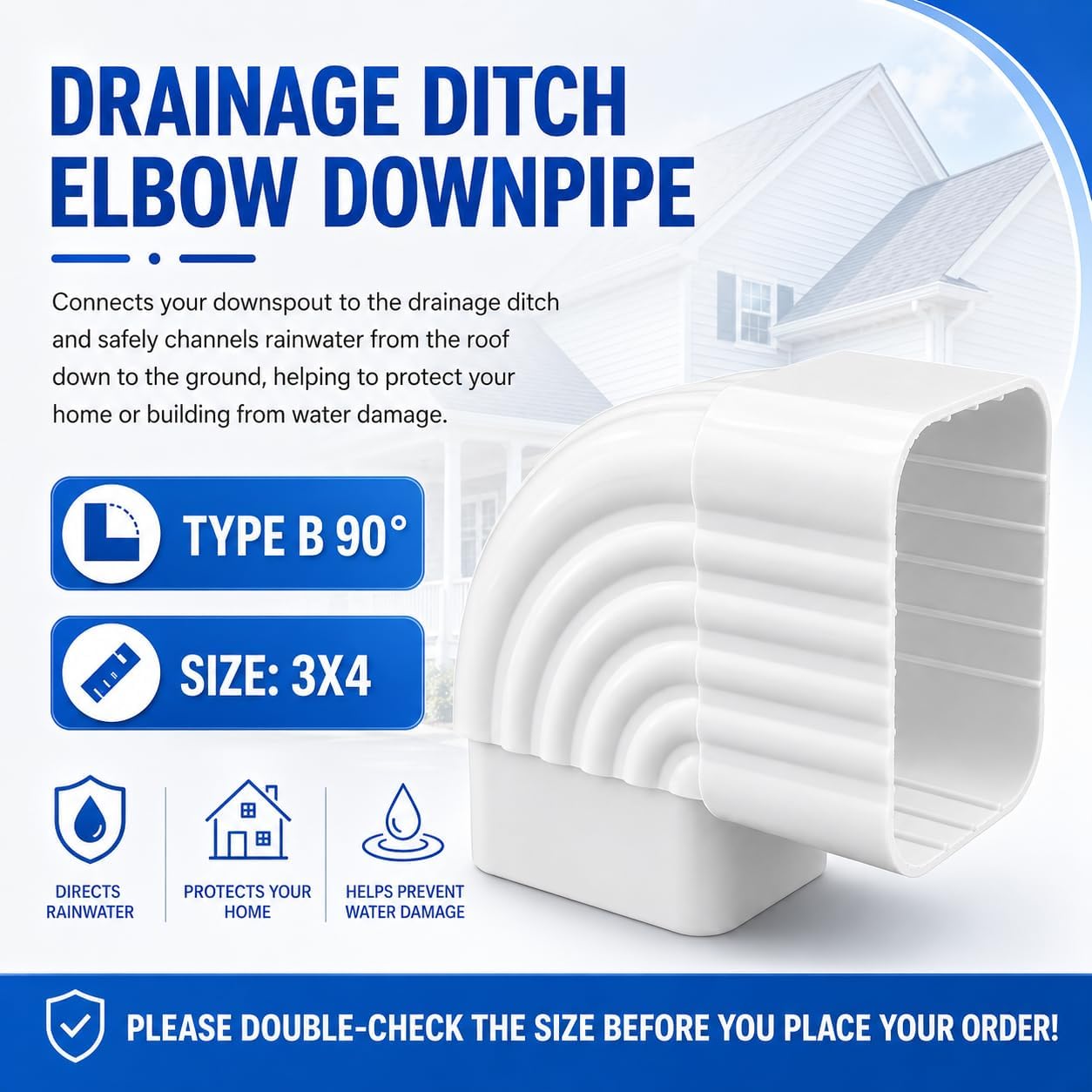 Elbow Gutter Downspout 3x4 90 Degree Gutter Elbow Aluminum Downspout Elbow（1Pcs White） Connector roof Gutter rainwater Drainage 90 ° Gutter downspout
