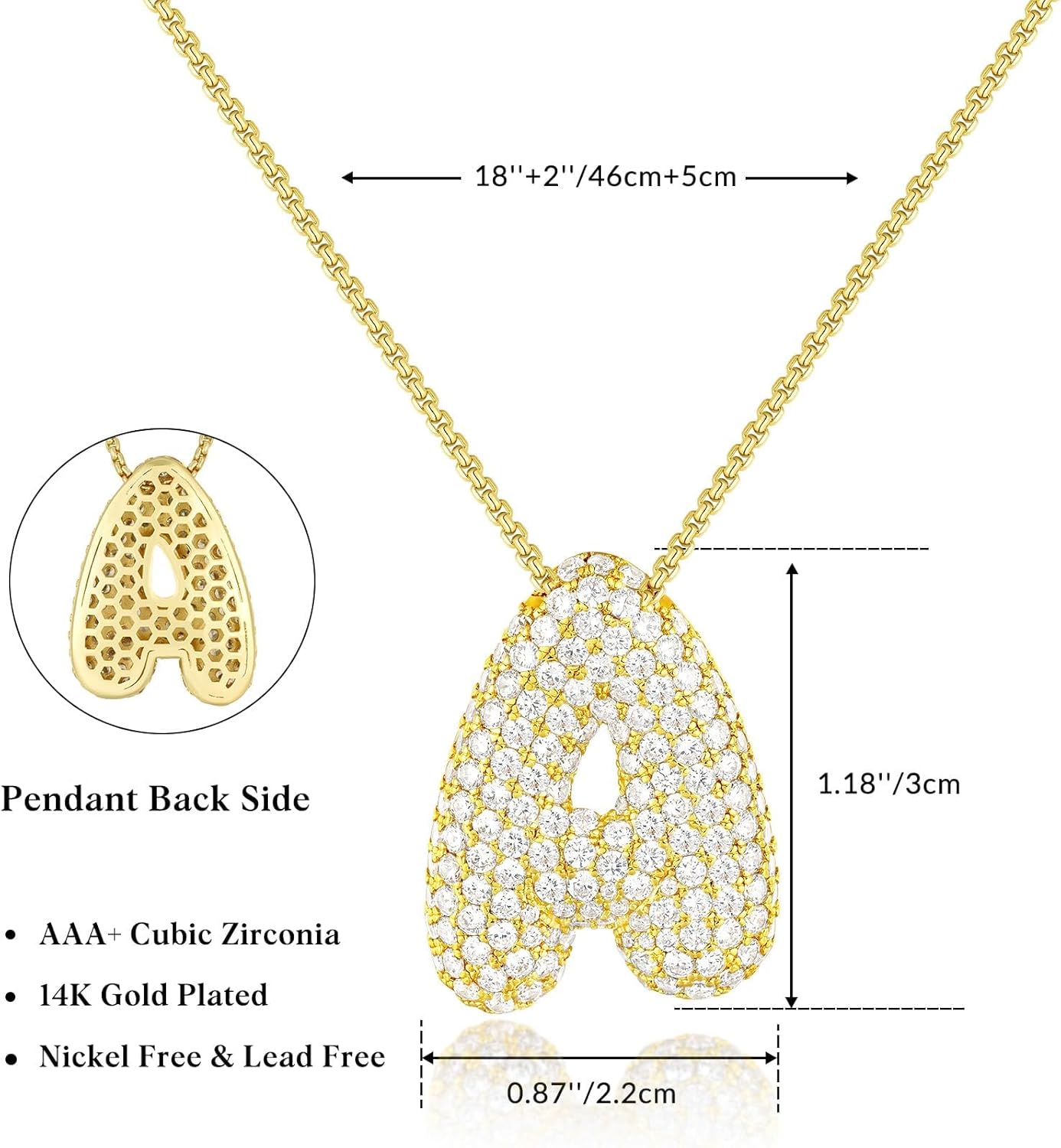 Bubble Letter Necklace, 14k Gold/Silver Balloon Initial Diamond Pendant Chain Necklace Dainty Pave Jewelry Gift for Women - Image 7