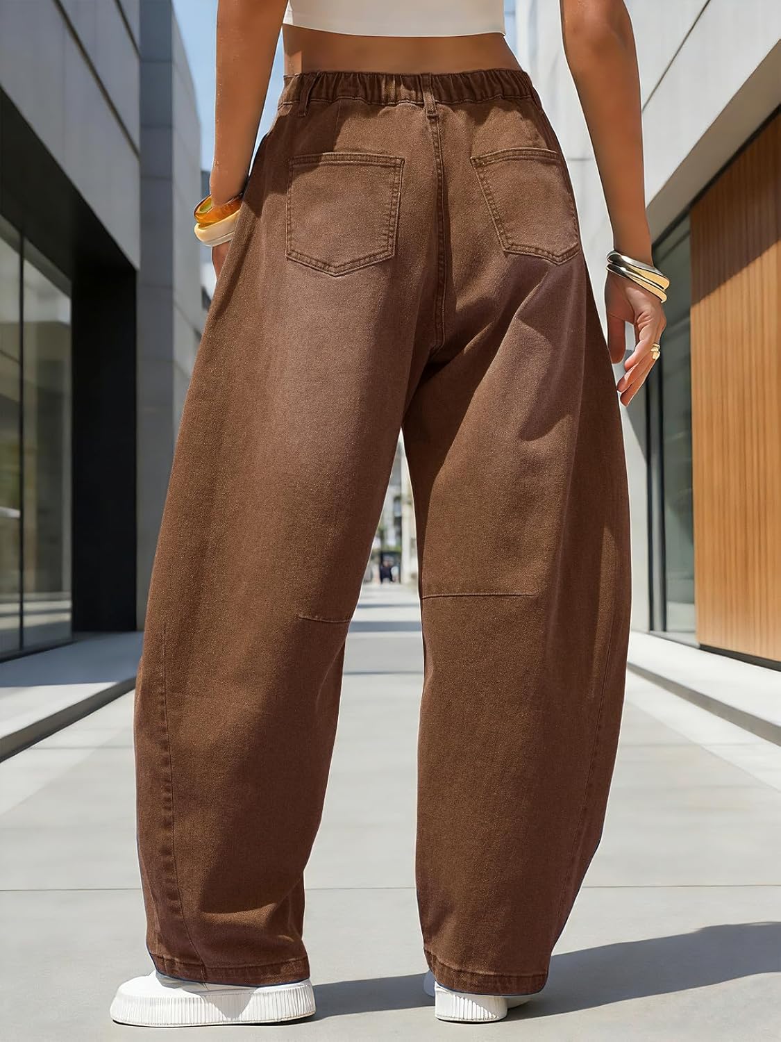 EXLURA Womens Barrel Jeans Wide Leg Y2K Boyfriend Denim Pants Hip Hop Vintage Baggy Jeans Cotton Mid-Low Elastic Waist Pants - Image 3