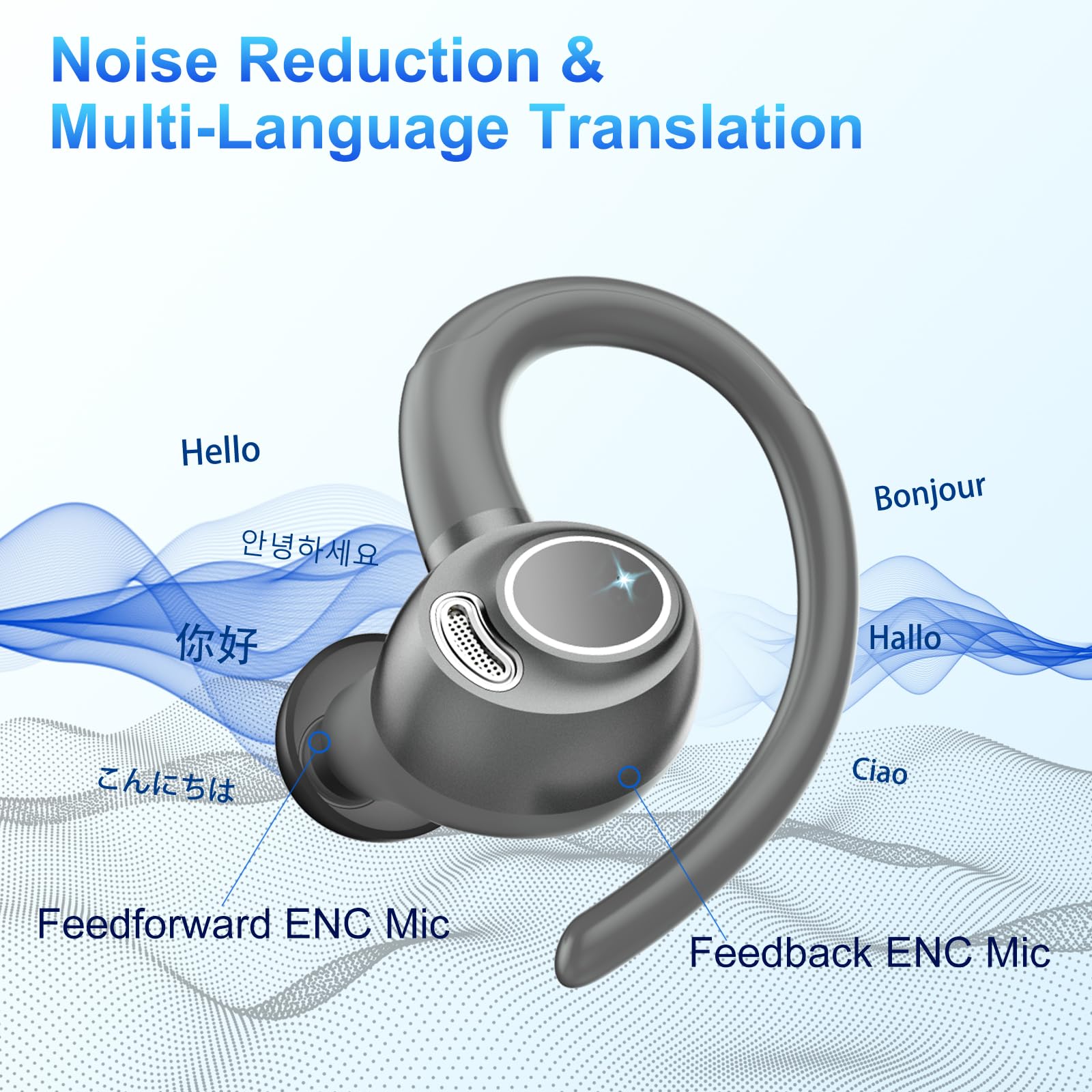 AI Cuffie Traduzione Simultanea 3-1, Bluetooth 5.4 Traduttore Simultaneo Vocale con 164 Lingue, Auricolari Traduttori Istantanei con 7 Modalità, Cuffie Bluetooth 48 Ore per Viaggi/Affari, Grigio