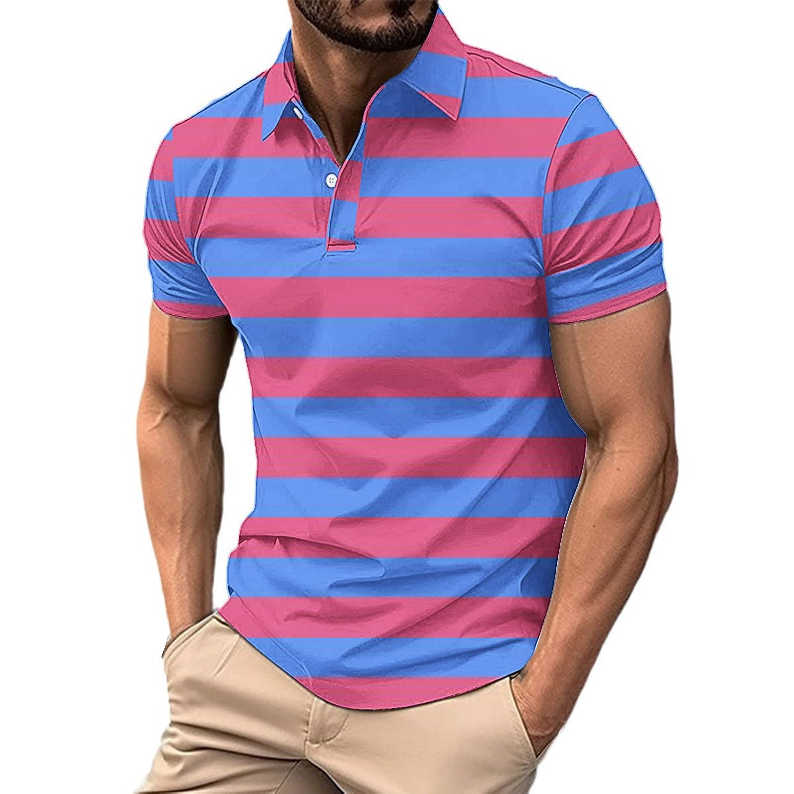 Poloshirts - Camisetas de verano para hombre, cuello de solapa, camisetas de manga corta con diseño de solapa de botones, ropa de ajuste casual y capa base para un uso diario relajado