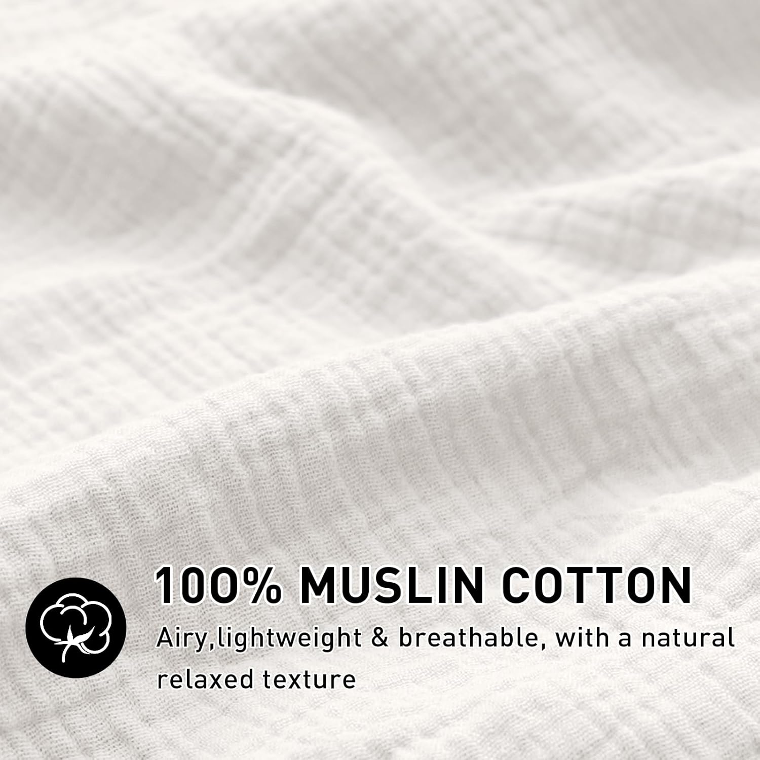 EMME Muslin Duvet Cover Queen Size Cream White, 100% Cotton Linen Like Comforter Cover Soft Breathable Lightweight Gauze Duvet Cover with 2 Pillowcases, 90"x90" - Image 2