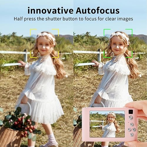 Miniatura 6 de Cámara digital rosa con tarjeta de 32 GB, pantalla 720P de enfoque automático de 3 pulgadas, cámara digital de punto y disparo con luz de flash,