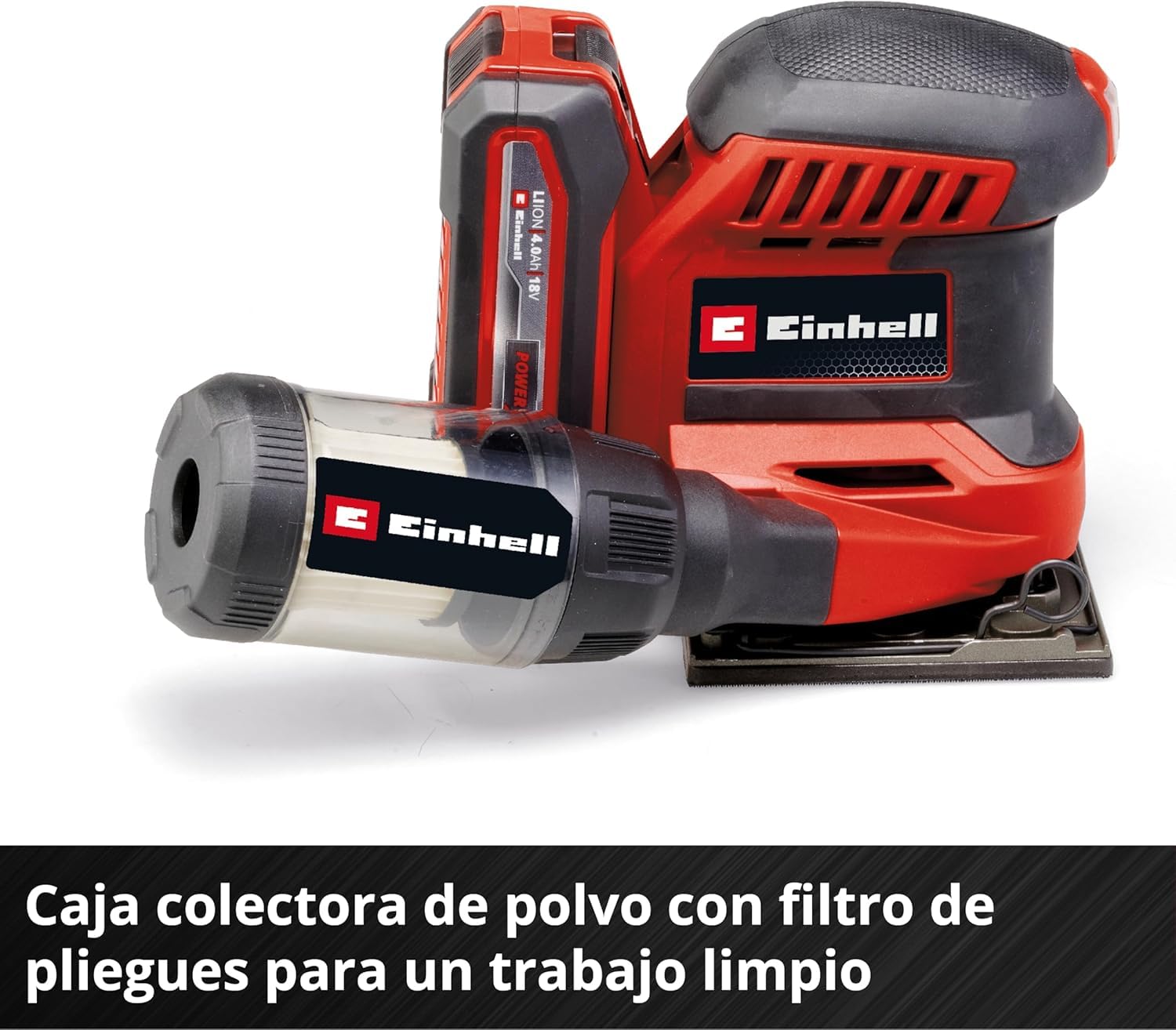 Einhell Lijadora de puño con batería TE-OS 18/113 Li-Solo Power X-Change (18 V, lijadora orbital, círculo oscilante de 1,8 mm, incl. 2 papeles de lija P120, sin batería)