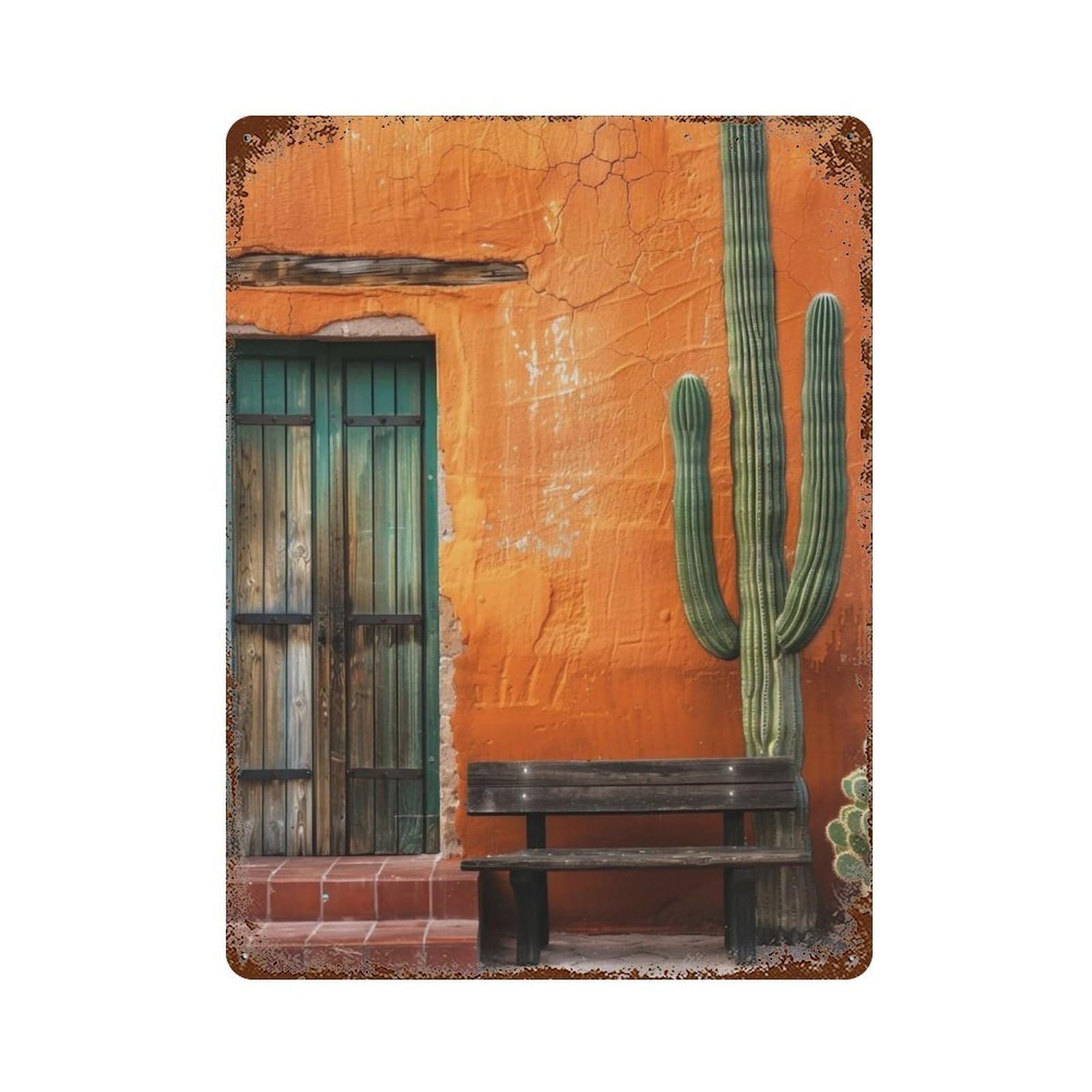 WIHYRTUI Contrast Terracotta Wall Saguaro Courtyard 04 Wall Retro Iron Metal Tin Sign Vintage Art Poster Modern Home Cofffee Club Art Bar Shop Decor Style 40x30cm