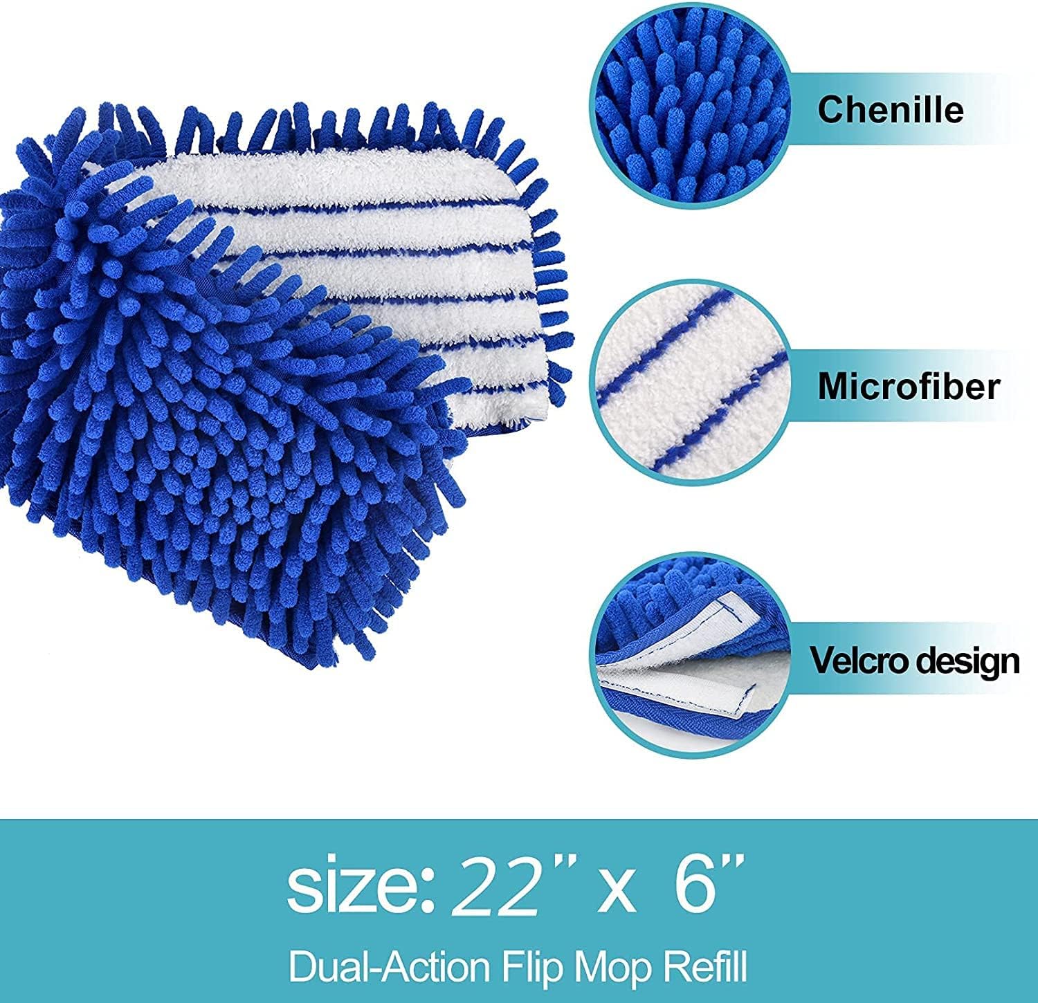 Conliwell Chenille Mop Pads for Floor Cleaning 2 Pack Microfiber Mops for Hardwood Floor 23 Inch Fits Dua-Action Microfiber Flip Mop, Microfiber Pros Reusable Pads Machine Washable (2 Pack)