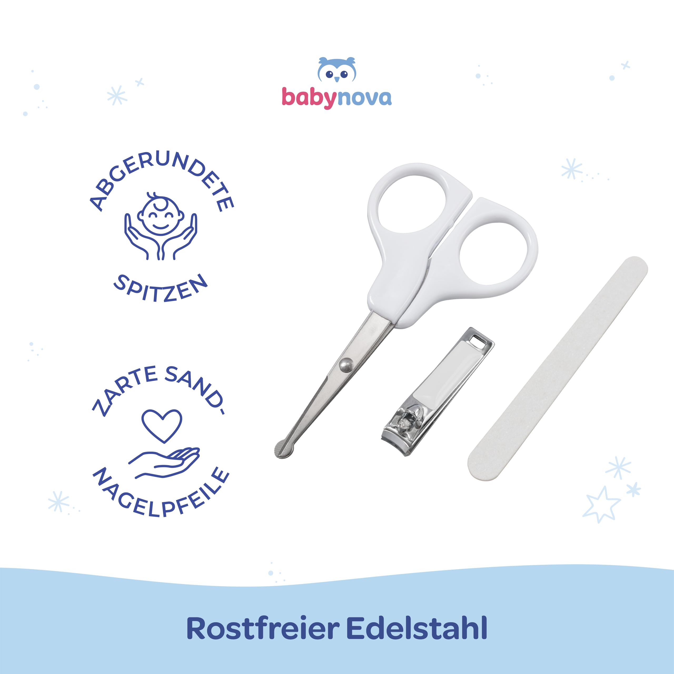 Babynova Maniküre Set für Babys – Sicheres Baby Nagelpflege Set mit Schere, Nagelknipser & Feile – BPA-frei