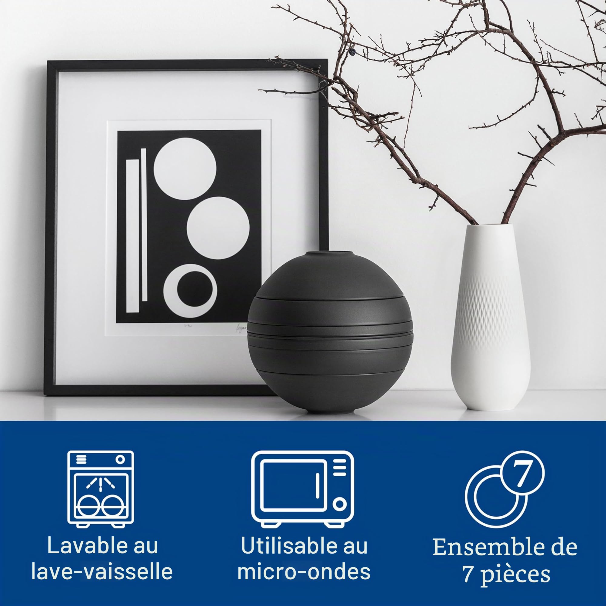 Villeroy & Boch 10-1665-9094 Iconic La Boule, objet design avec surface attrayante, porcelaine de qualité supérieure, passe au lave-vaisselle, noir