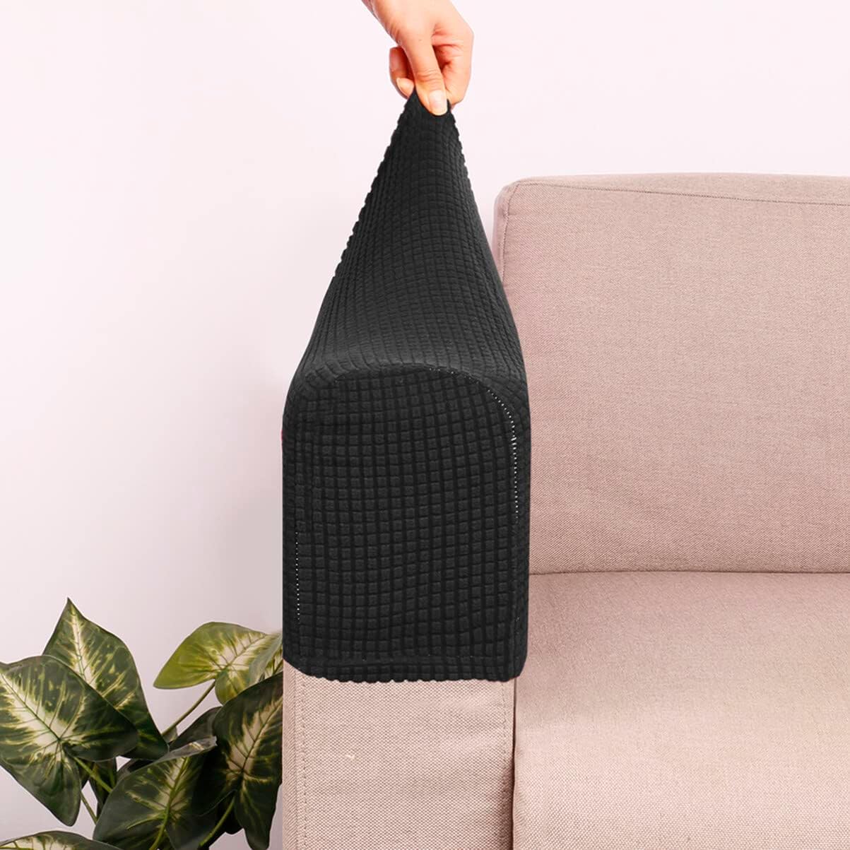SUPVOX 2pcs Elastic Sofa Armrest Cover Protector for Home Office Comfortable Black Towel for Couch Armrests Stylish Easy to Clean