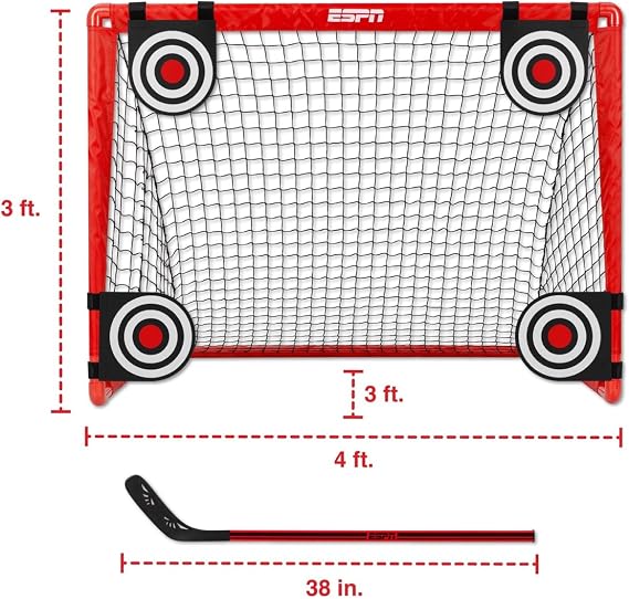 ESPN Street Hockey Training Set for Kids, Includes Net with 4 Targets, Hockey Stick, Ball, and Puck