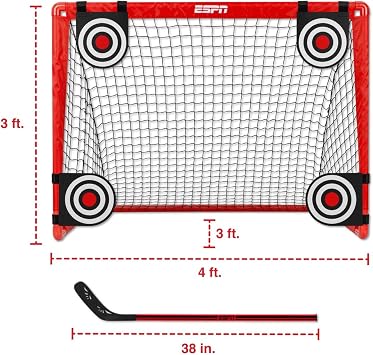 ESPN Street Hockey Training Set for Kids, Includes Net with 4 Targets, Hockey Stick, Ball, and Puck