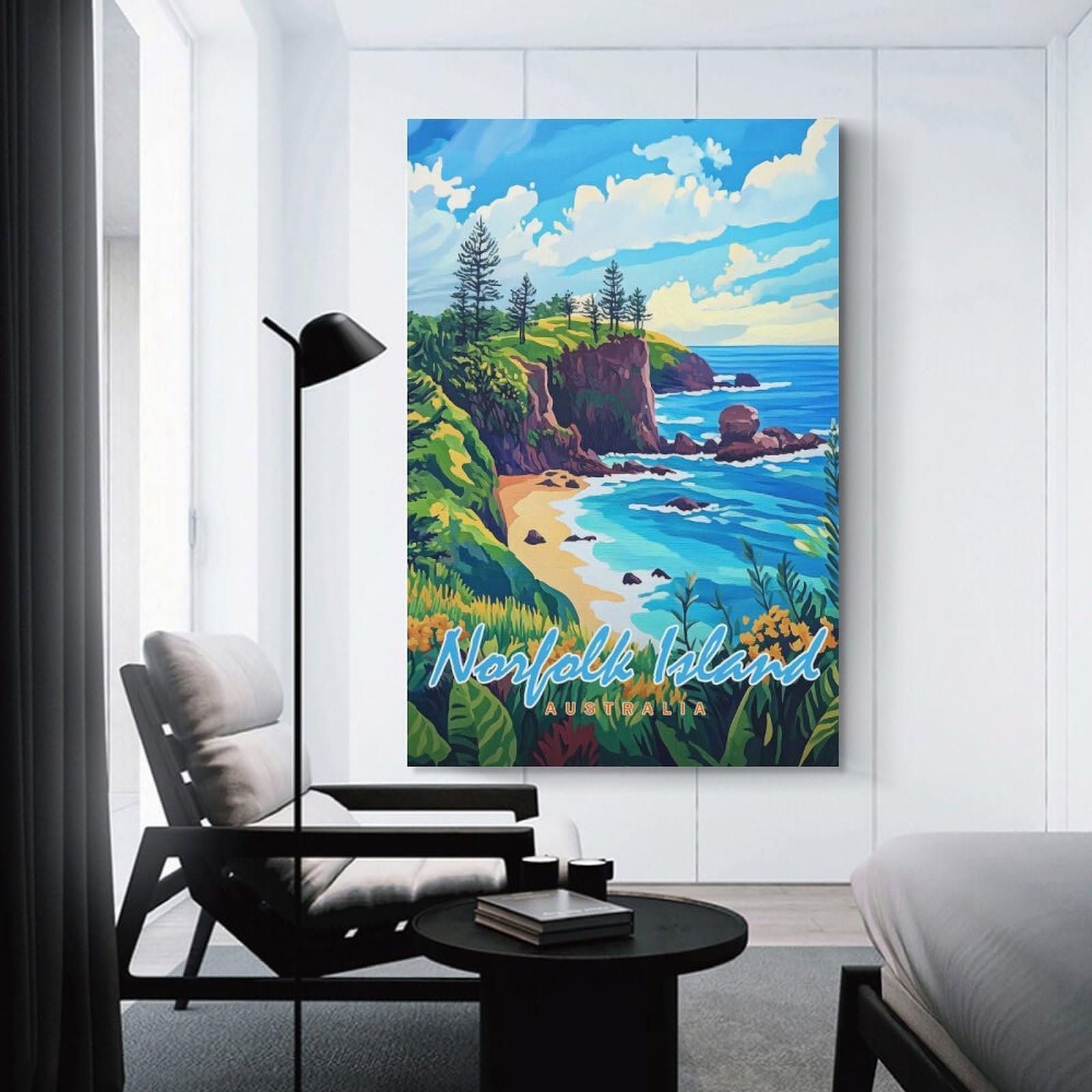 Junmoney Norfolk Island Landscape Hanging Wall Art 20x30inch(50x75cm), for Study, Office Or Focused Interiors, Wall Art That Adds Style to Work Areas