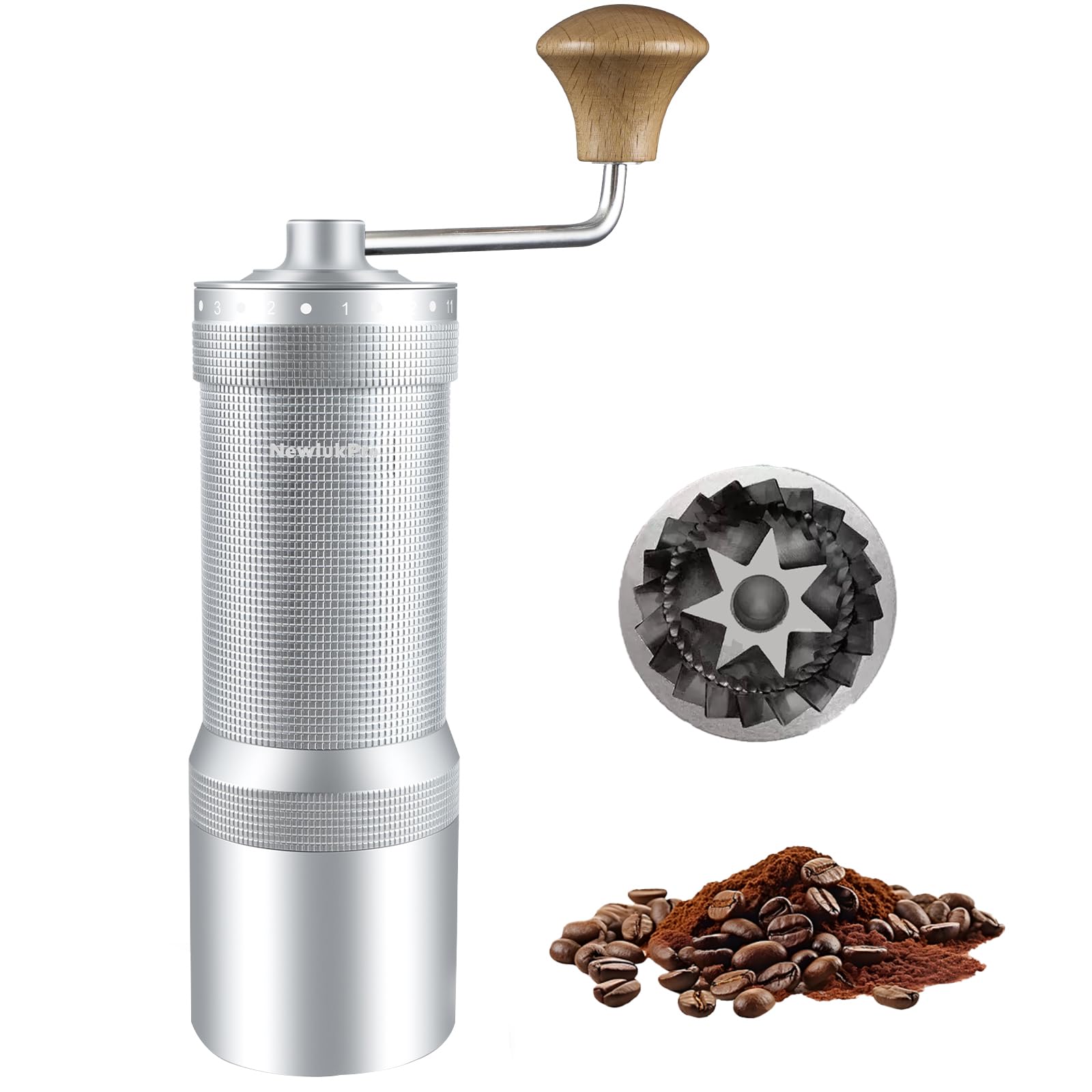 NewlukPro M7 Manual Coffee Grinder, Capacity 35g, Seven Segment Burr Sharpening, 48 External Grind Settings, for Manual Coffee Mill Poured Over French