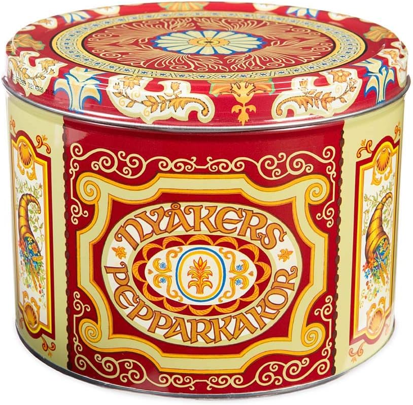 Plow & Hearth Nyakers Sweet and Spicy Gingersnap Cookies - Original Flavor, Nyakers Gingersnap Cookies, Finest Ginger Snaps, Swedish Cookies, Perfect Cookies On-The-Go, Red Gift Tin, 26.45 Ounces