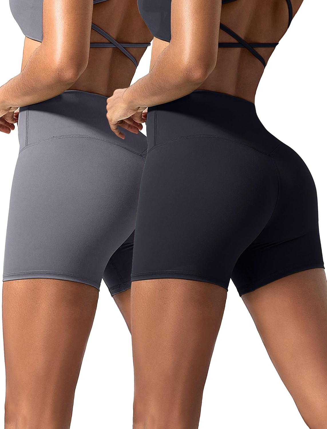 VOENXE Damskie spodenki do jogi, wysoka talia Push Up Rajstopy do biegania, elastyczne sportowe legginsy, siłownia ćwiczenia Scrunch Butt szorty,Sportowe Rajstopy Jogging Krótkie legginsy Multi Pack 2