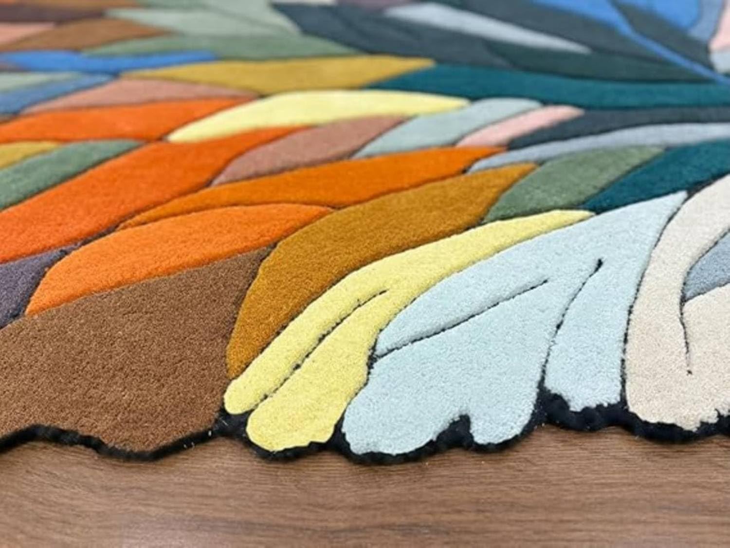 Handmade Tufted Irregular Shape Wool Area Rug Botanical Design, Thick & Soft Carpet for Living Room, Bedroom Hall Room Color Multi Size 1' x 1' (U-Shape) IrregularA0/Multi8