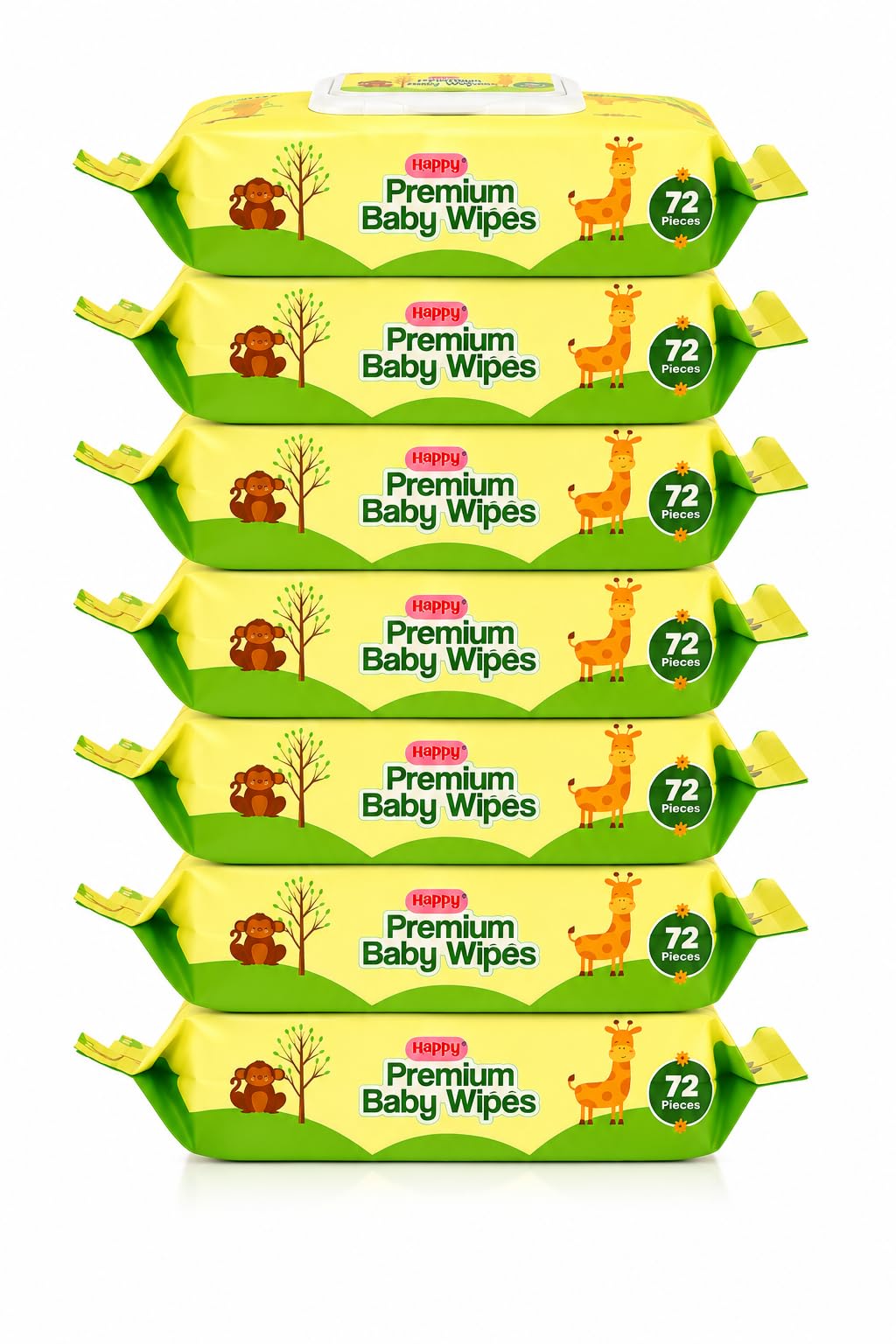 Happy Premium Baby Wipes Export Quality with Aloe Vera & Vitamin E Alcohol-Free, Dermatologically Safe & pH Balanced | Gentle Skin Care for Newborns & Toddlers | Flip-Top Lid for Lasting Moisture (7, 72 count (Pack of 7))-image-34