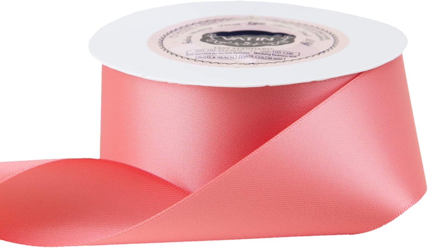 VATIN Double Face Light Coral Satin Ribbon 1-1/2" Continuous 25 Yards,Coral Polyester Fabric Ribbon use for Bows Bouquet, Gift Wrapping, Floral Arrangement Wedding Decoration