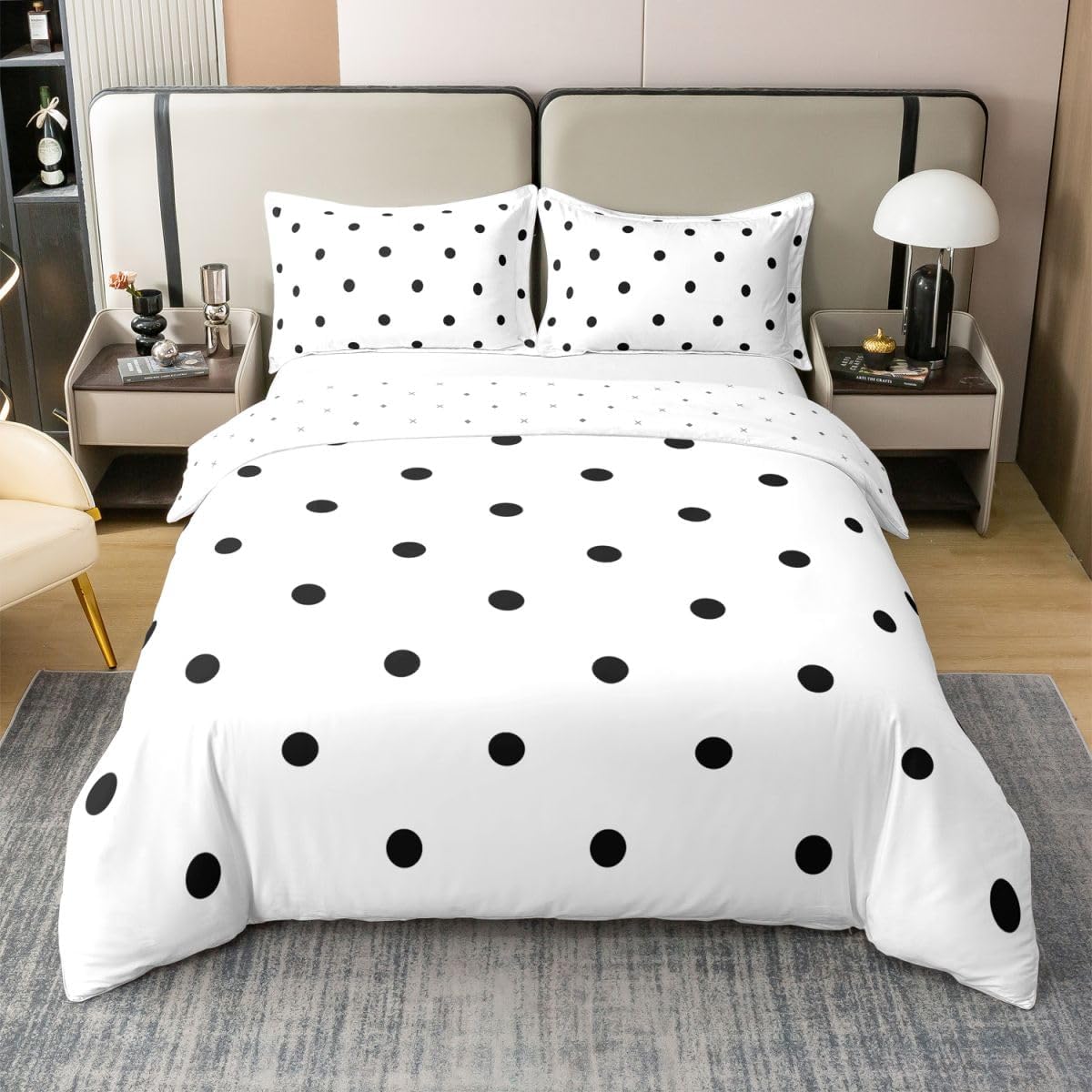 Manfei Polka Dots Cotton Duvet Cover Set Twin,Boho Watercolor Bedding Set,Modern Dot Pattern Bed Quilt,White Comforter Cover with 1 Pillowcase(No Comforter)