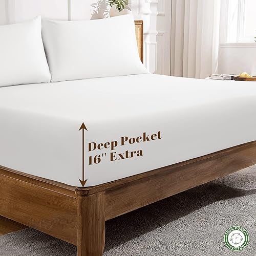 Miniatura 7 de LBRO2M Juego de sábanas de 100 % algodón de 1200 hilos, tamaño matrimonial, sábanas de 4 piezas, bolsillo profundo de 16 pulgadas, para todas las