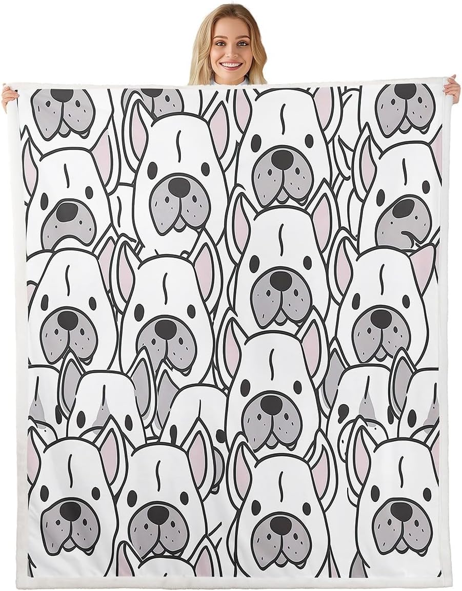 Dog Fleece Throw Blanket French Bulldog Sherpa Blanket Girls Cartoon Pet Dog Animal Print Plush Blanket Cute Bulldog Puppy Face Doodle Decor Fuzzy Blanket for Sofa Bed Couch,Throw 50x60 Inch