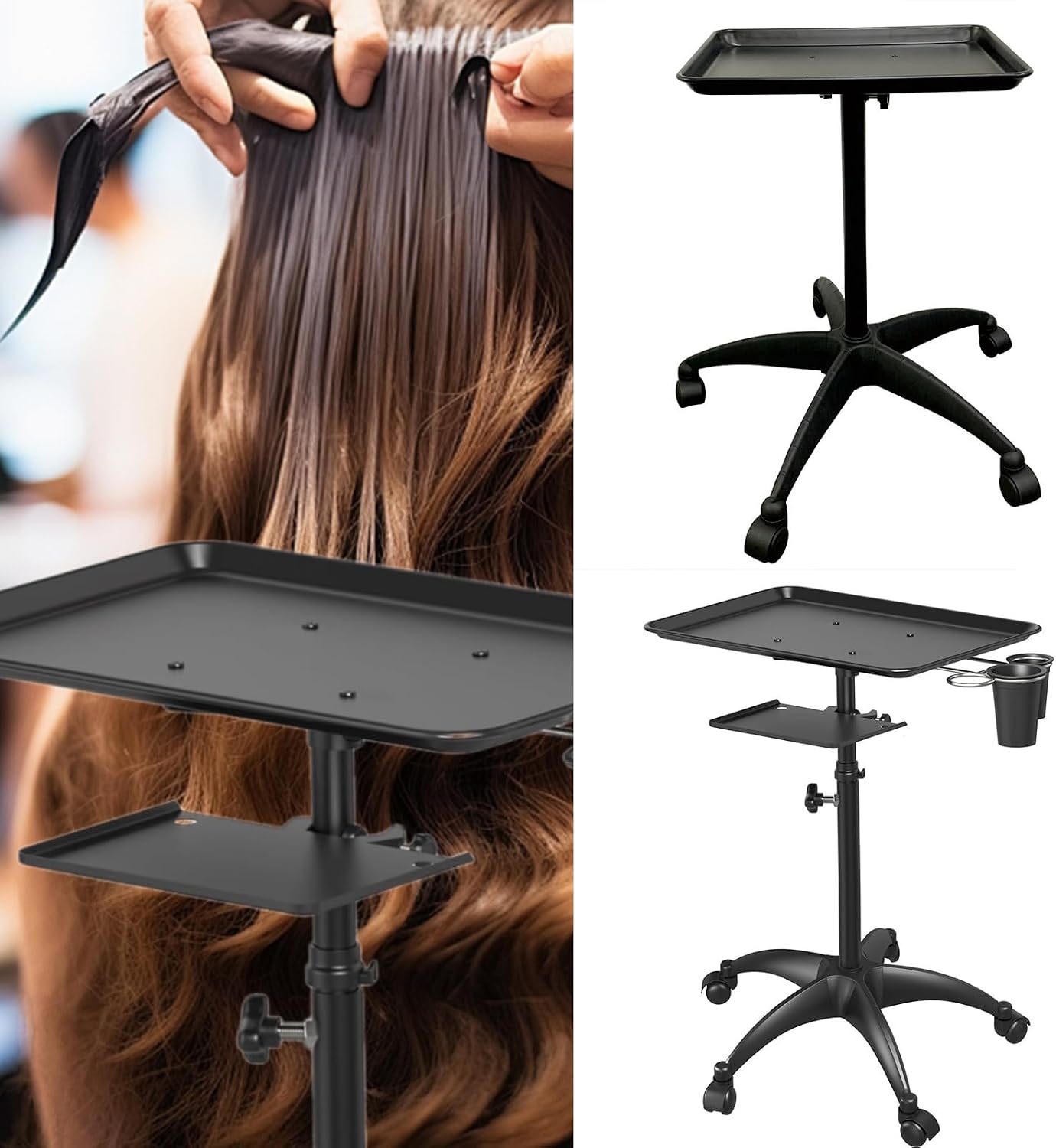 Sturdy Metal Salon Tray Functional Rolling Tray Storage Holder Rack for Hairstylist and Barbershop Supplies Cart