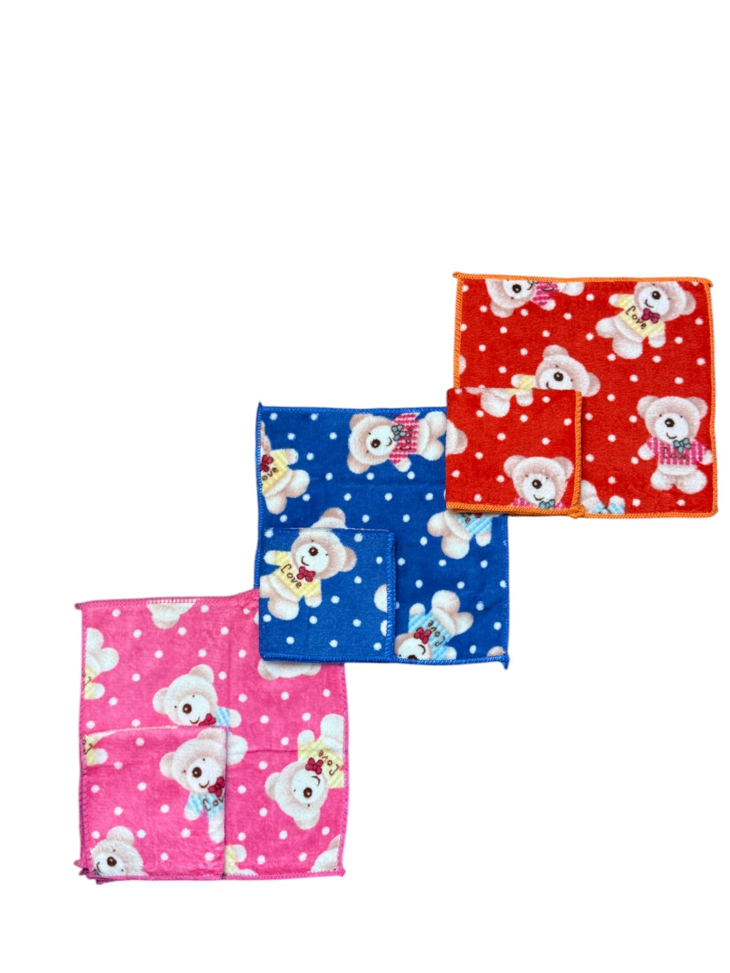 Microfiber Handkerchiefs,Small, Super Absorbent, Extra Soft, Set of 3,Hankie for Women, Kids, Girls, Newborn Babies,Multicolor, Red, Blue, Pink, Teddy Bear Shape,-image-9