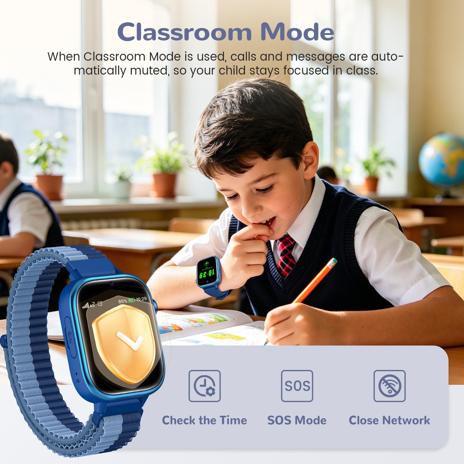 Smartwatch Kinder mit GPS und Telefon, SOS, Schulmodus, Nachrichten, Schrittzähler, IP68 Wasserdicht, Puzzlespiele, Wecker, Kids Smart Watch mit Langanhaltender Video & Phone Call, Blau