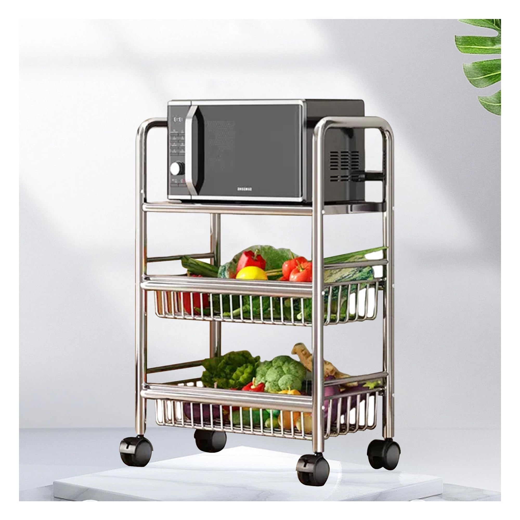 Chariot de cuisine roulant en inox 304 avec paniers aérés et étagère robuste