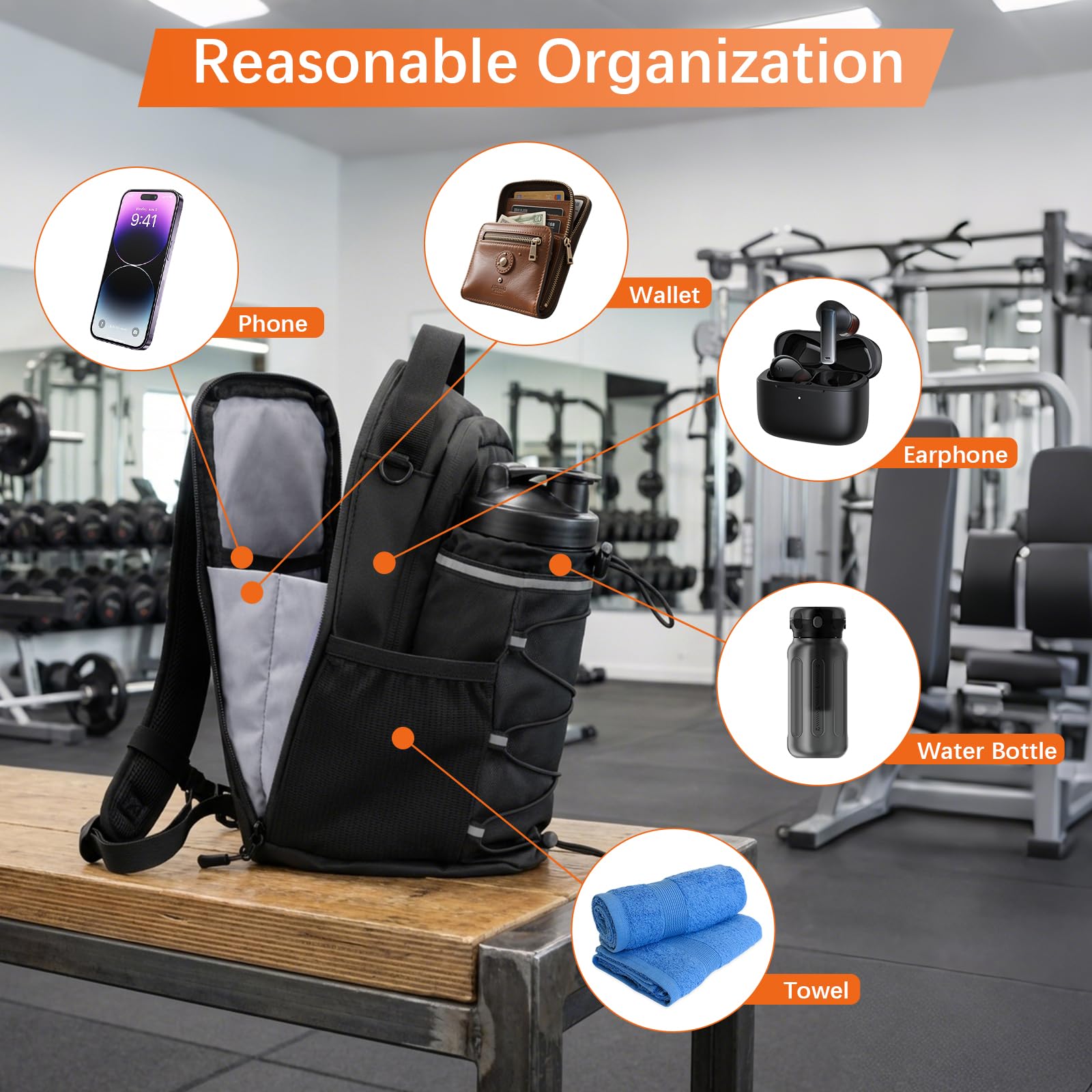 Sac Magnetique Salle De Sport avec Porte Gourde 1.5L, Sac Bandouliere Homme Femme pour Fitness, Musculation Et Running, Pochette Etanche pour Telephone Et Accessoires Sport