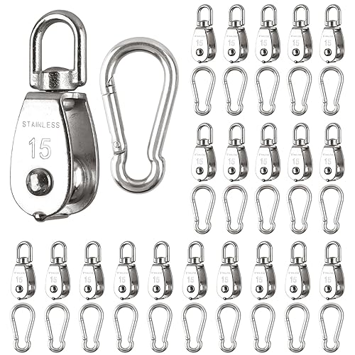 Miniatura 20 de 304 - Polea de grúa de elevación de acero inoxidable 304, rueda de polea colgante de cuerda de alambre, con gancho de resorte., plateado